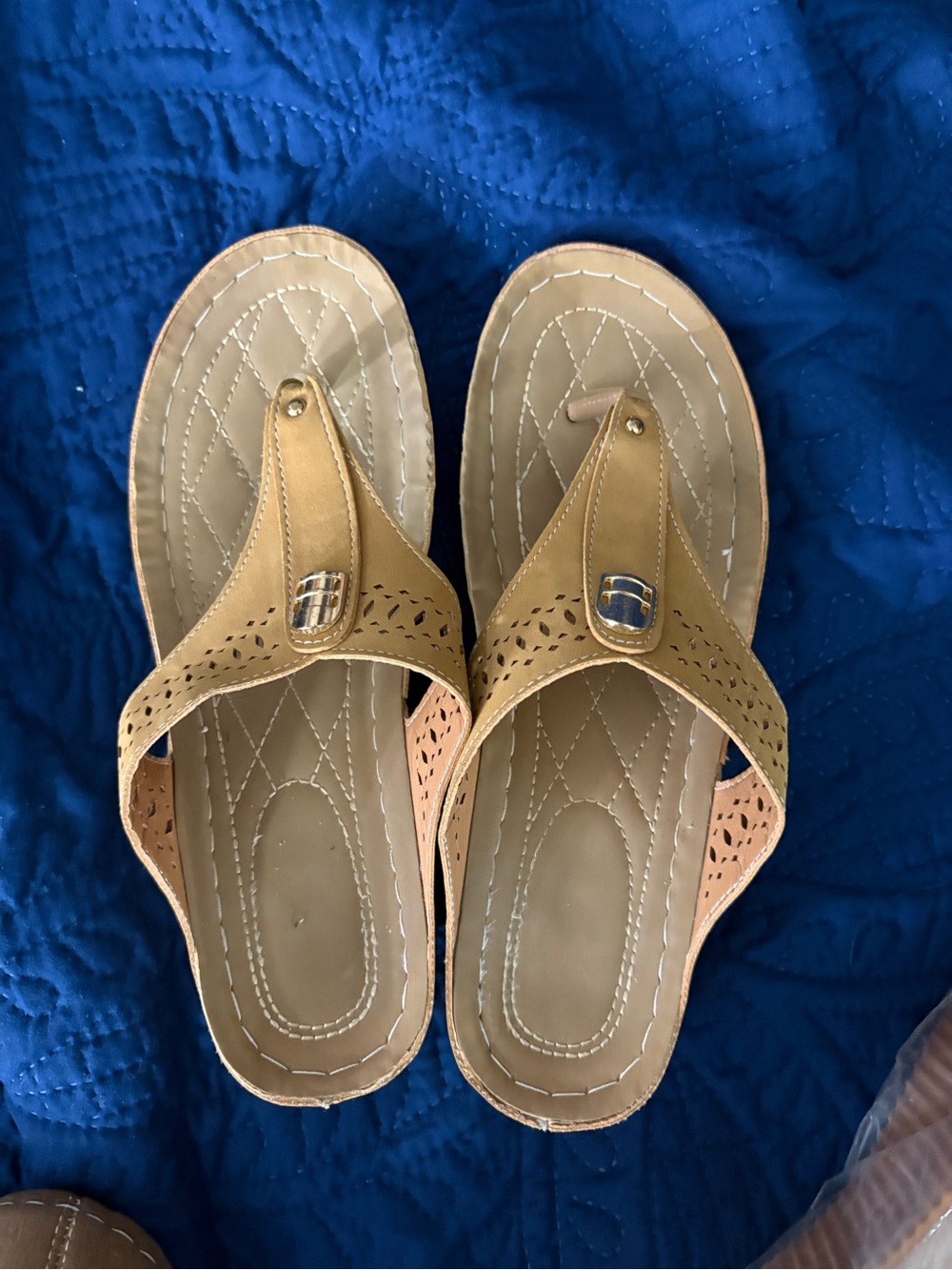 Women’s Tan Perforated Thong Sandals